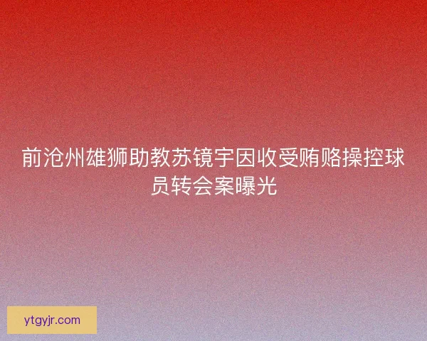 前沧州雄狮助教苏镜宇因收受贿赂操控球员转会案曝光 前沧州雄狮助教苏镜宇因收受贿赂操控球员转会案曝光
