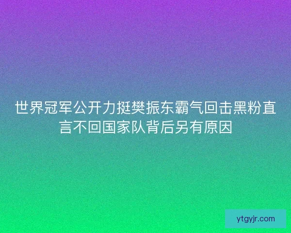 世界冠军公开力挺樊振东霸气回击黑粉直言不回国家队背后另有原因 世界冠军公开力挺樊振东霸气回击黑粉直言不回国家队背后另有原因